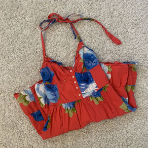Abercrombie & Fitch Summer Red Blue Floral Dress Halter Straps AF Small